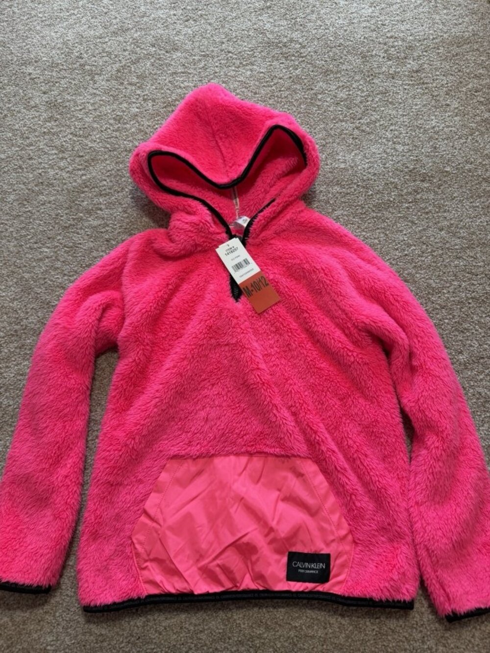 Calvin Klein Girls' Youth Fleece Lined Hoodie Hot Pink Size Medium (10-12)
